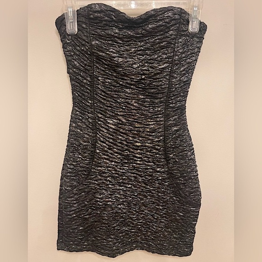 Timing Metallic Black & Silver Strapless Dress in Juniors Size Small